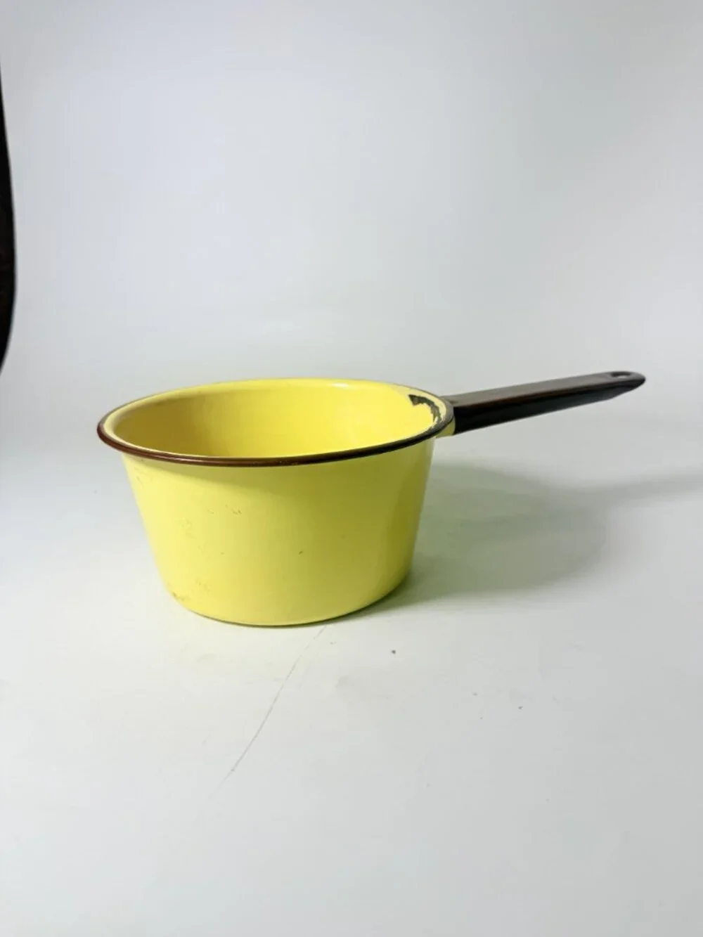 Enamelware Saucepan Pot Vintage Beige With Brown Trim  Sauce Pan Cookware